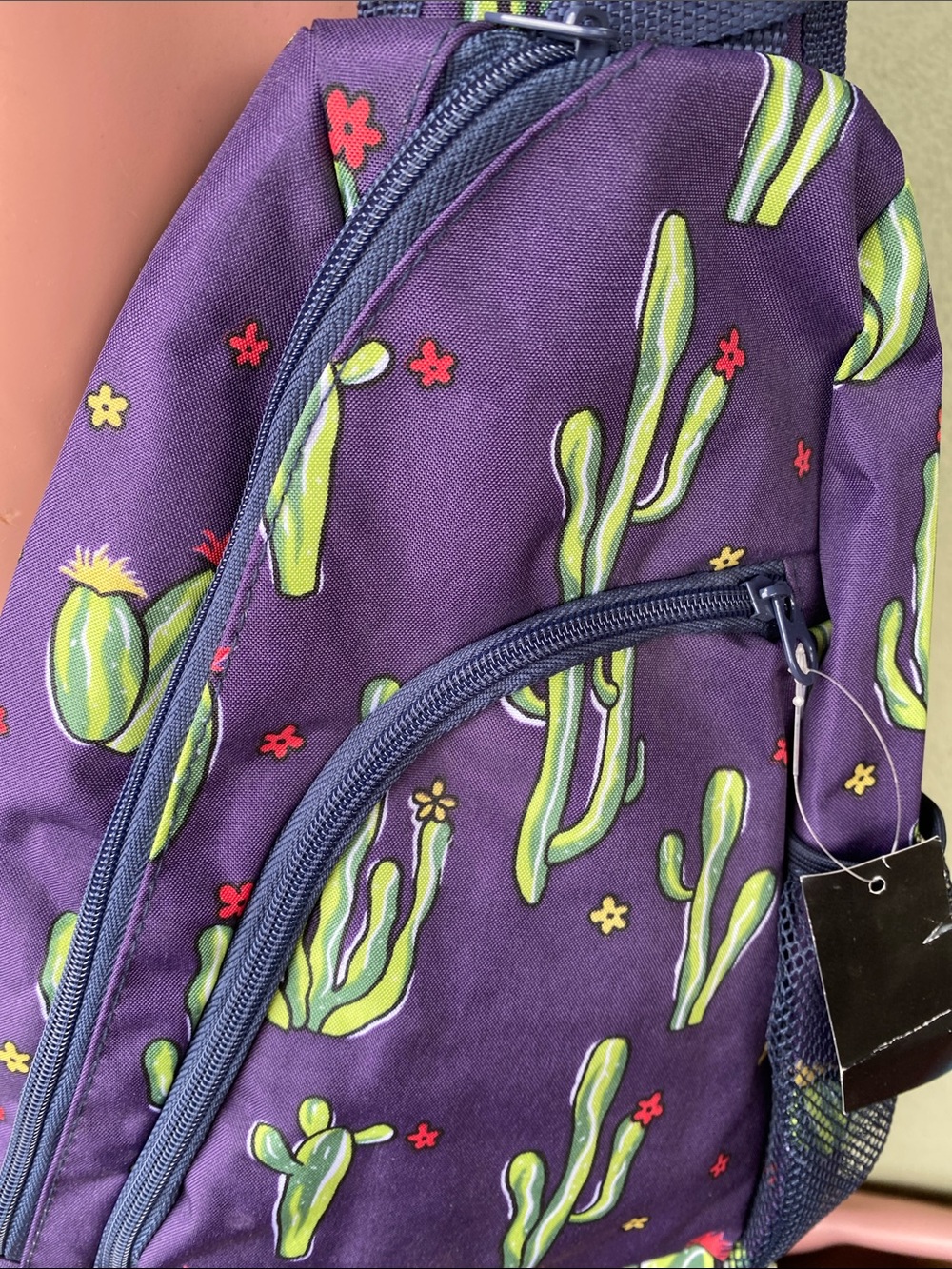 Purple Cactus Sling Bag with Navy Strap - Picture 3 of 10